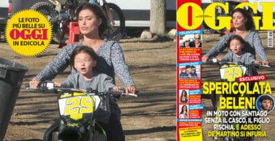 BELEN IN MOTO (SENZA CASCO) CON IL FIGLIO SANTIAGO. E DE MARTINO S’INFURIA