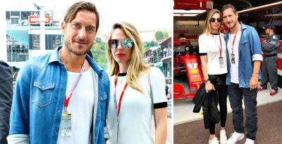 Francesco Totti e Ilary Blasi al GP di Monaco a Montecarlo: look casual per l’ex capitano della Roma e la bella moglie, tifosi della Ferrari