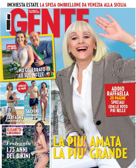 Gente in edicola domani, 8 luglio: speciale di 20 pagine dedicato a Raffaella; Mara Carfagna; Lino Banfi