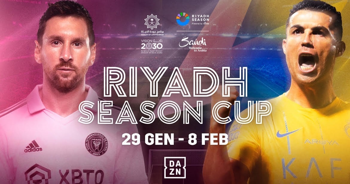 DAZN: sfida tra Messi e Ronaldo alla Riyadh Season Cup in streaming il 1° febbraio, visibile anche in modalità free